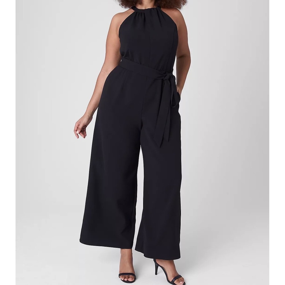 NWT Lane Bryant Black Halter Wide Leg Jumpsuit Belted Palazzo Pants jumpsuit 26 - Picture 1 of 5